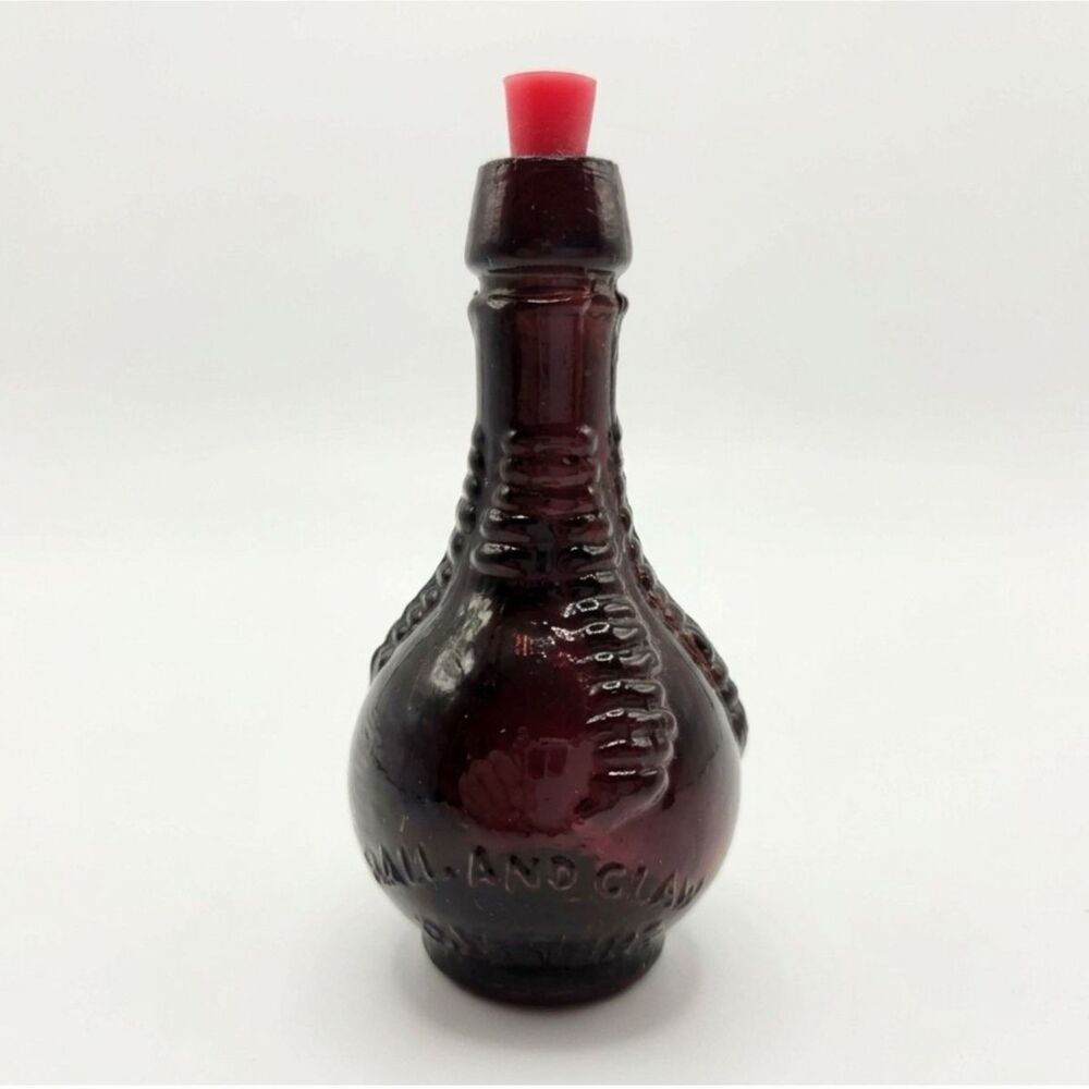 Vintage Amethyst Glass Ball and Claw Bitters Miniature Bottle with Cork Stop